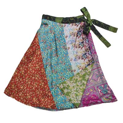 Reversible short silk sari wrap skirt by Jedzebel DN19  